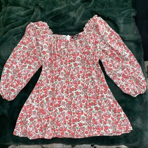 Missguided pink floral print milkmaid balloon sleeve mini dress